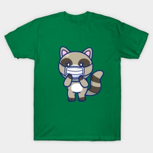 Cute Raccoon Wearing Mask Cartoon T-Shirt